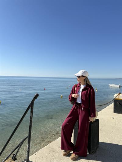 Nervürlü Modal Sweatshirt ve Pantolon Takım