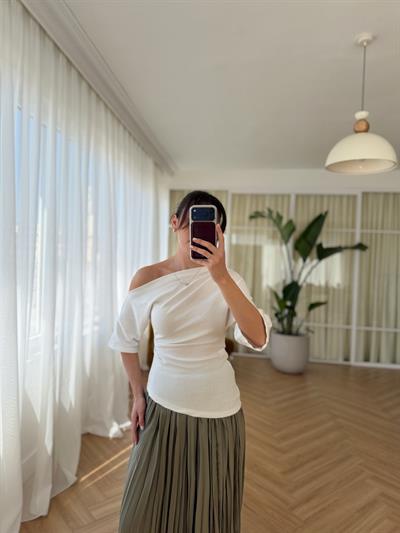 Niss Drapeli Beyaz Bluz