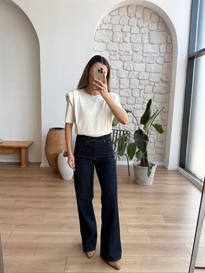 Olida Ütü İzli Lacivert Palazzo Jean