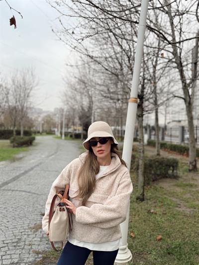 Ön Cepli Bej Polar Sweatshirt