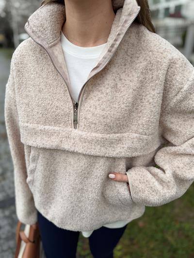 Ön Cepli Bej Polar Sweatshirt