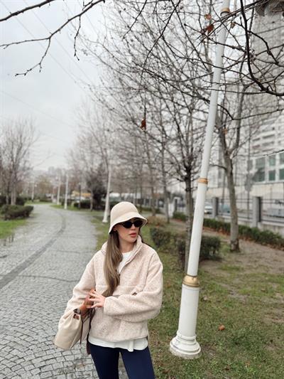 Ön Cepli Bej Polar Sweatshirt