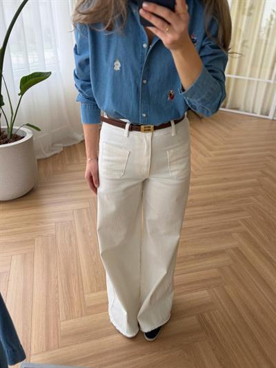 Ön Cepli Beyaz Jean