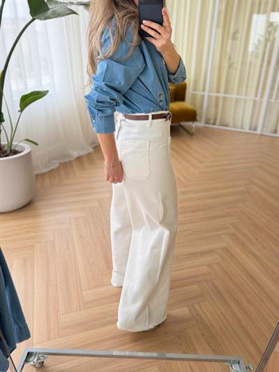 Ön Cepli Beyaz Jean