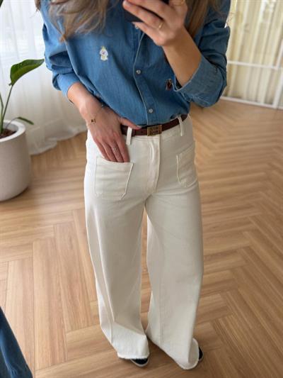 Ön Cepli Beyaz Jean