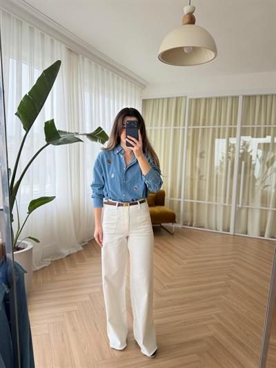 Ön Cepli Beyaz Jean