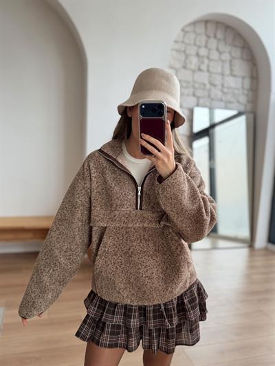 Ön Cepli Kahverengi Polar Sweatshirt