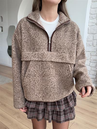 Ön Cepli Kahverengi Polar Sweatshirt