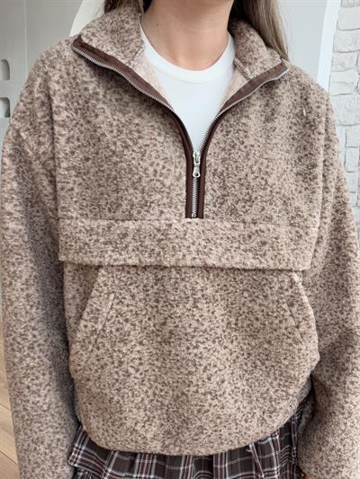 Ön Cepli Kahverengi Polar Sweatshirt