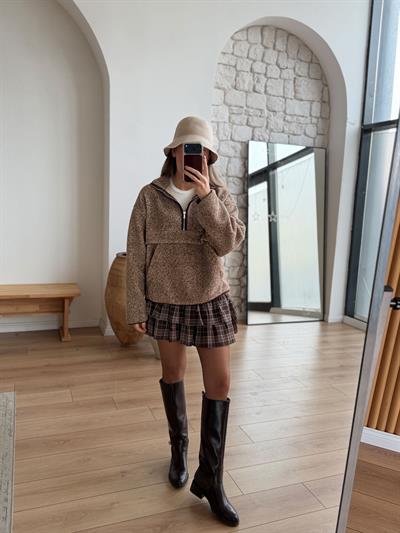 Ön Cepli Kahverengi Polar Sweatshirt