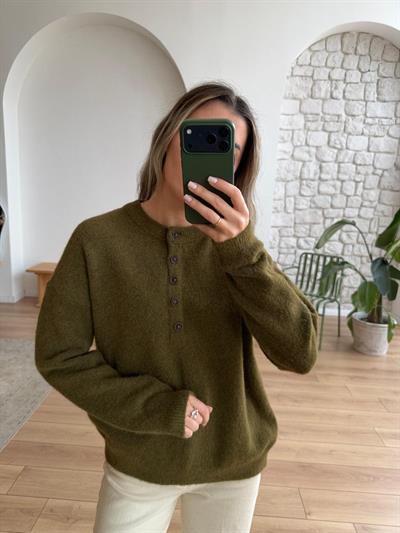 Önü Düğmeli Haki Kazak