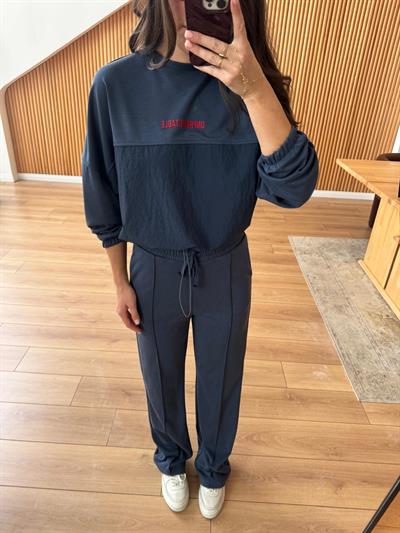 Paraşüt Kumaş Garnili İndigo Eşofman Takım