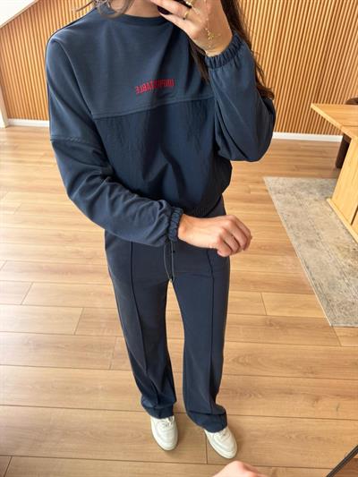 Paraşüt Kumaş Garnili İndigo Eşofman Takım