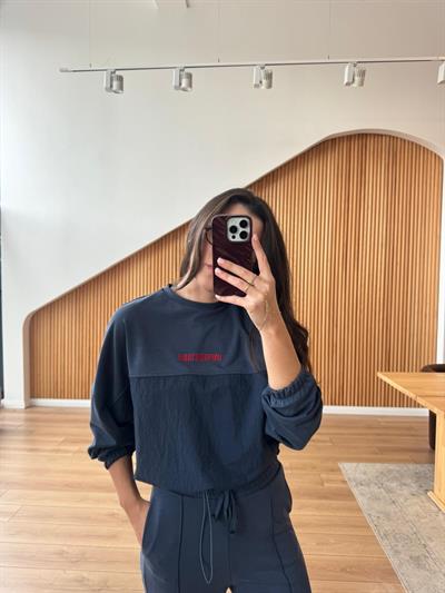 Paraşüt Kumaş Garnili İndigo Eşofman Takım