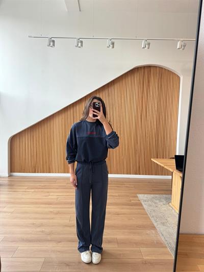 Paraşüt Kumaş Garnili İndigo Eşofman Takım