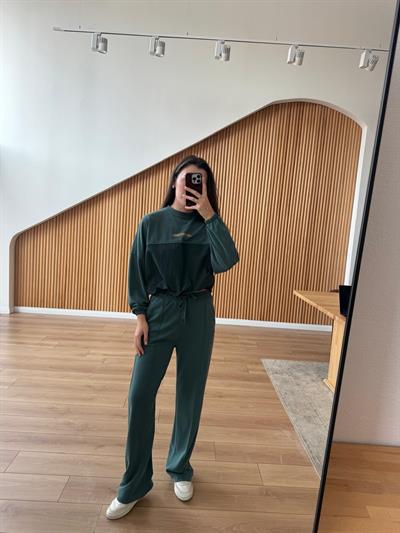 Paraşüt Kumaş Garnili Yeşil Eşofman Takım