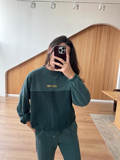 Paraşüt Kumaş Garnili Yeşil Eşofman Takım