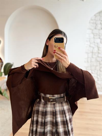 Pelerinli Kahverengi Triko