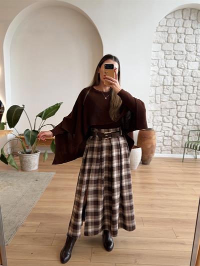 Pelerinli Kahverengi Triko