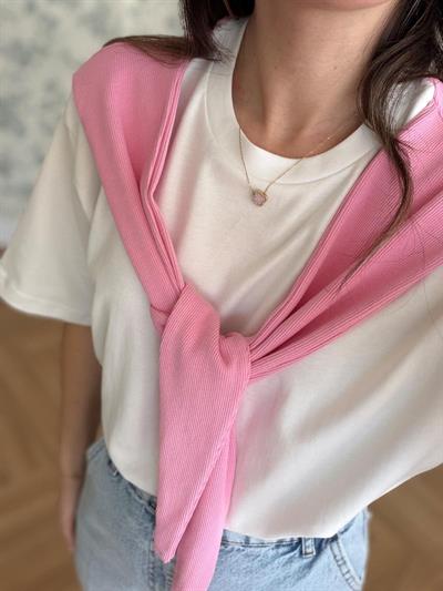 Pembe Şal Detaylı Tshırt