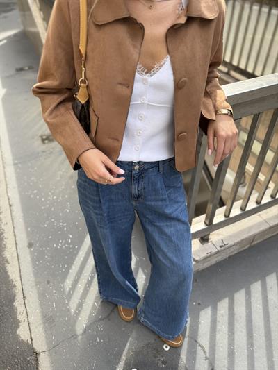 Pileli Koyu Mavi Jean Pantolon