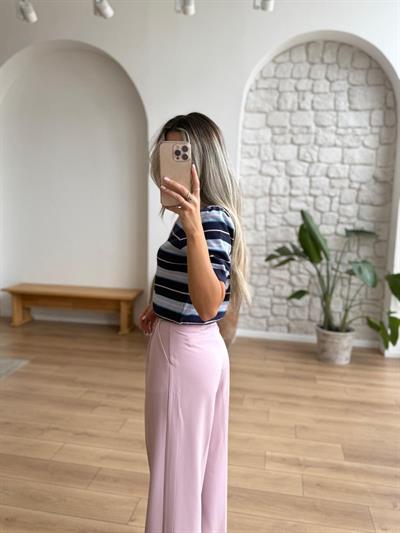 Pileli Pembe Palazzo Pantolon