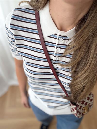 Polo Yaka Bebek Mavisi Çizgili Kısa Kollu Triko