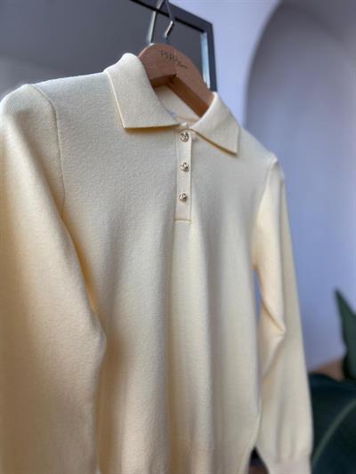 Polo Yaka Gold Düğmeli Sarı Triko