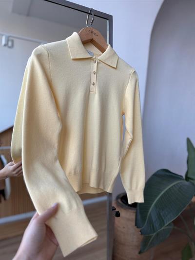 Polo Yaka Gold Düğmeli Sarı Triko