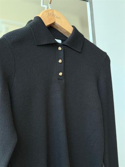 Polo Yaka Gold Düğmeli Siyah Triko