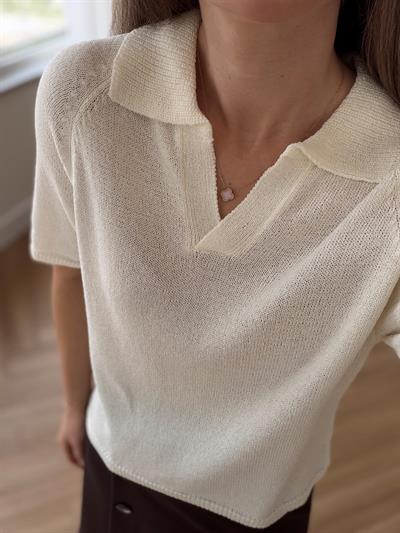 Polo Yaka Parıltılı  Merserize Ekru Triko