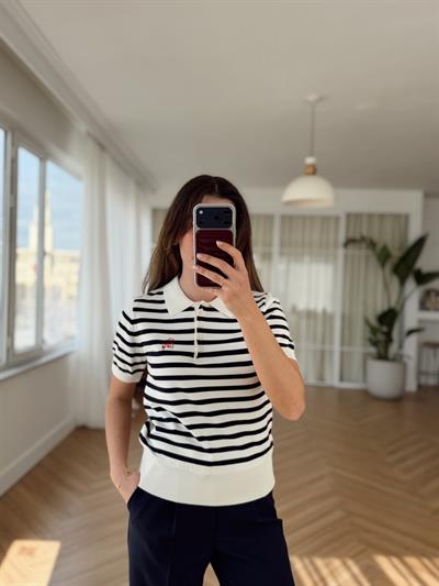 Polo Yaka Lacivert Çizgili Triko