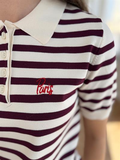 Polo Yaka Mürdüm Çizgili Triko