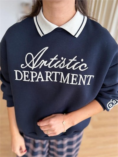 Polo Yaka Nakış İşlemeli Sweat - Lacivert
