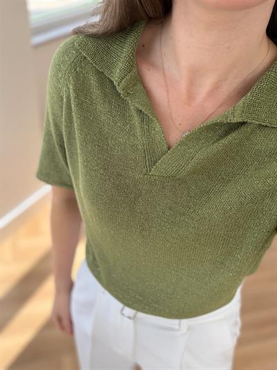 Polo Yaka Parıltılı Merserize Yeşil Triko