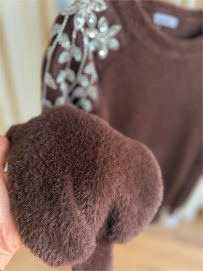 Premium Seri Taşlı Triko - Kahverengi