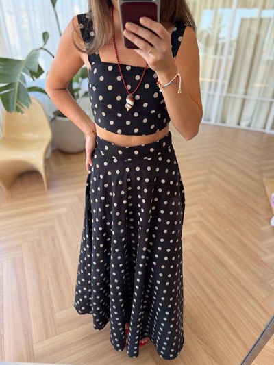 Puantiyeli Etek Crop Takım 