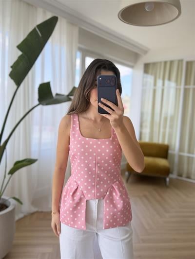 Puantiyeli Pembe Bluz