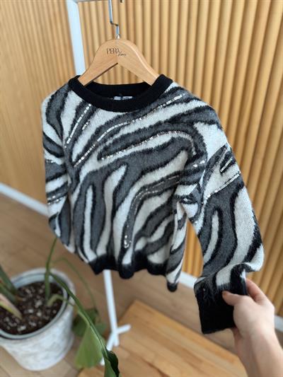 Anita Pul İşlemeli Desenli Gri Kazak