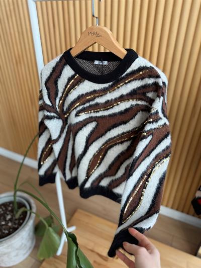 Anita Pul İşlemeli Desenli Kahverengi Kazak