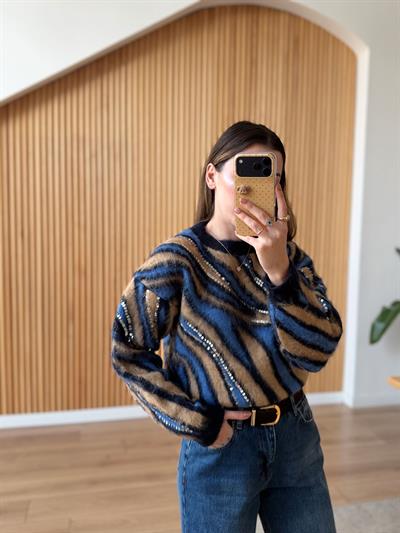 Pul İşlemeli Desenli Kazak