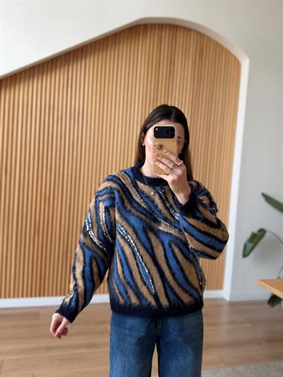 Pul İşlemeli Desenli Kazak