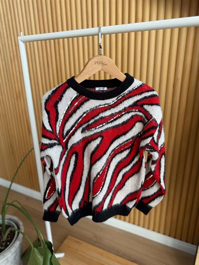 Anita Pul İşlemeli Desenli Kırmızı Kazak