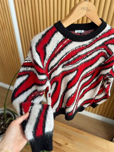 Anita Pul İşlemeli Desenli Kırmızı Kazak