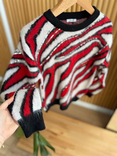 Anita Pul İşlemeli Desenli Kırmızı Kazak