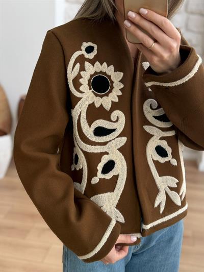 Punch İşlemeli Kahve Kaşe Ceket