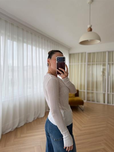 Pure Beyaz Belden Bağlamalı Triko
