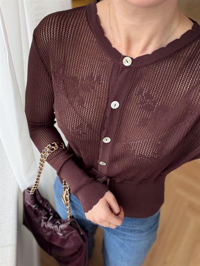 Pure Kahverengi Belden Bağlamalı Triko