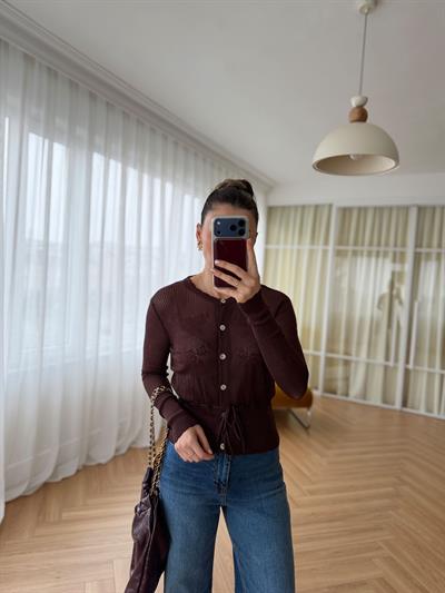 Pure Kahverengi Belden Bağlamalı Triko