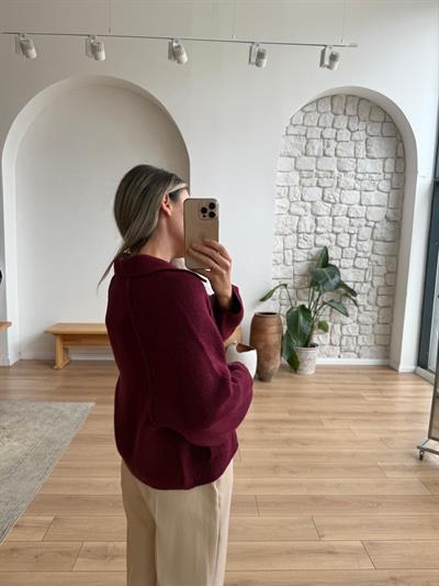 Reglan Kol Fermuarlı Bordo Triko Ceket